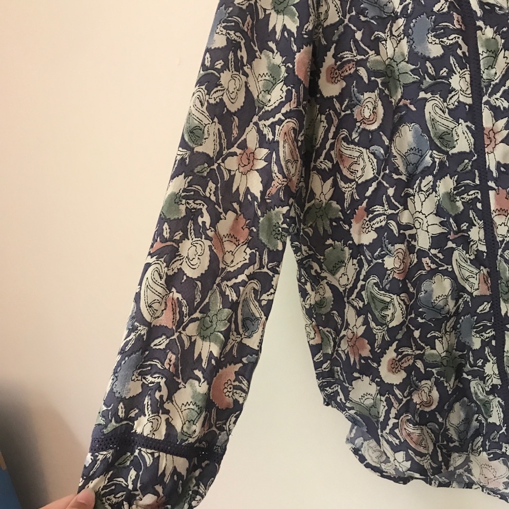 Lucky Brand Blue Painted Boho Floral Blouse Size Small - Picture 6 of 12